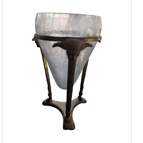 Glass Cone Bowl w/Brass Ram Footed Stand - Picture 1 of 9